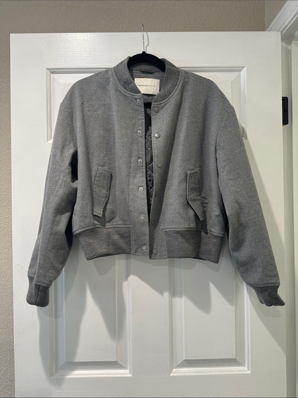 Aritzia Gray Cropped Bomber Jacket